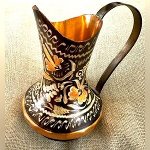 Turkish Copper Ayran Cup Pitcher Vase Hand Etched Floral Classical Motif Design